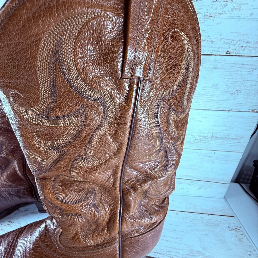 Tony Lama Mens Brown Leather Western Cowboy Boots Pointed Toe Size 11 EE MadeUSA - Picture 4 of 10